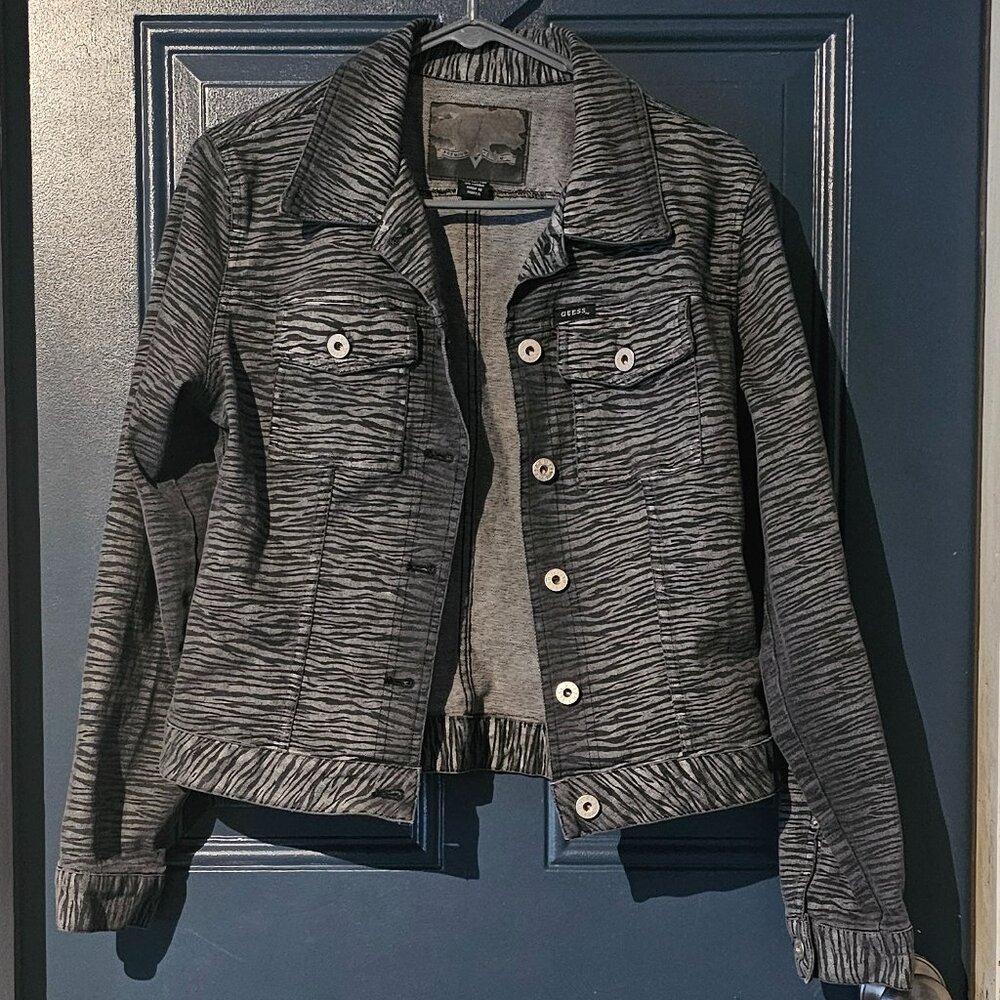 Guess Zebra Denim Jacket Sz Medium